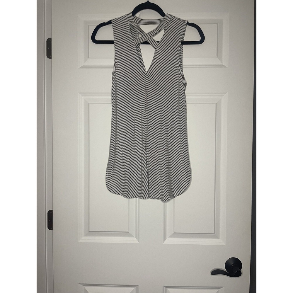 Soprano Striped sleeveless Criss Cross Neck Tank Top small black white